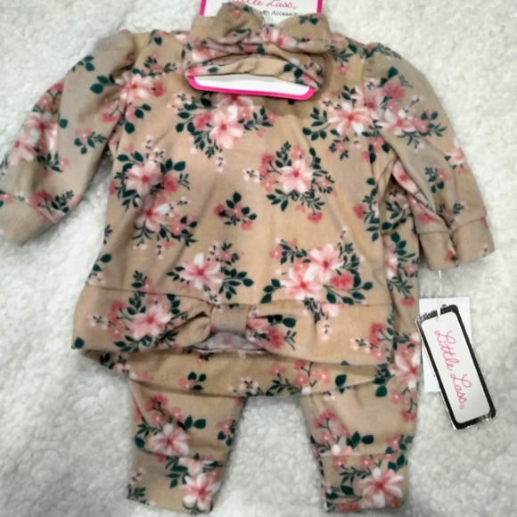 LITTLE LASS velour long sleeve top and pants set matching bow pink - Picture 1 of 3